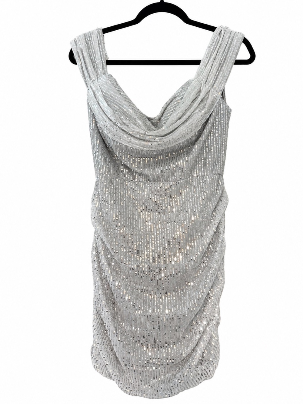 Silver Sequin Off Shoulder Mini Dress Homecoming Bachelorette NWT Size 8 - Picture 4 of 7